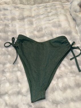 NWT S High-Waist Shimmer Bikini Bottom in Deep Green